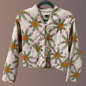 Universal Thread Quilted Button-Front Jacket in Cream, Olive & Mustard